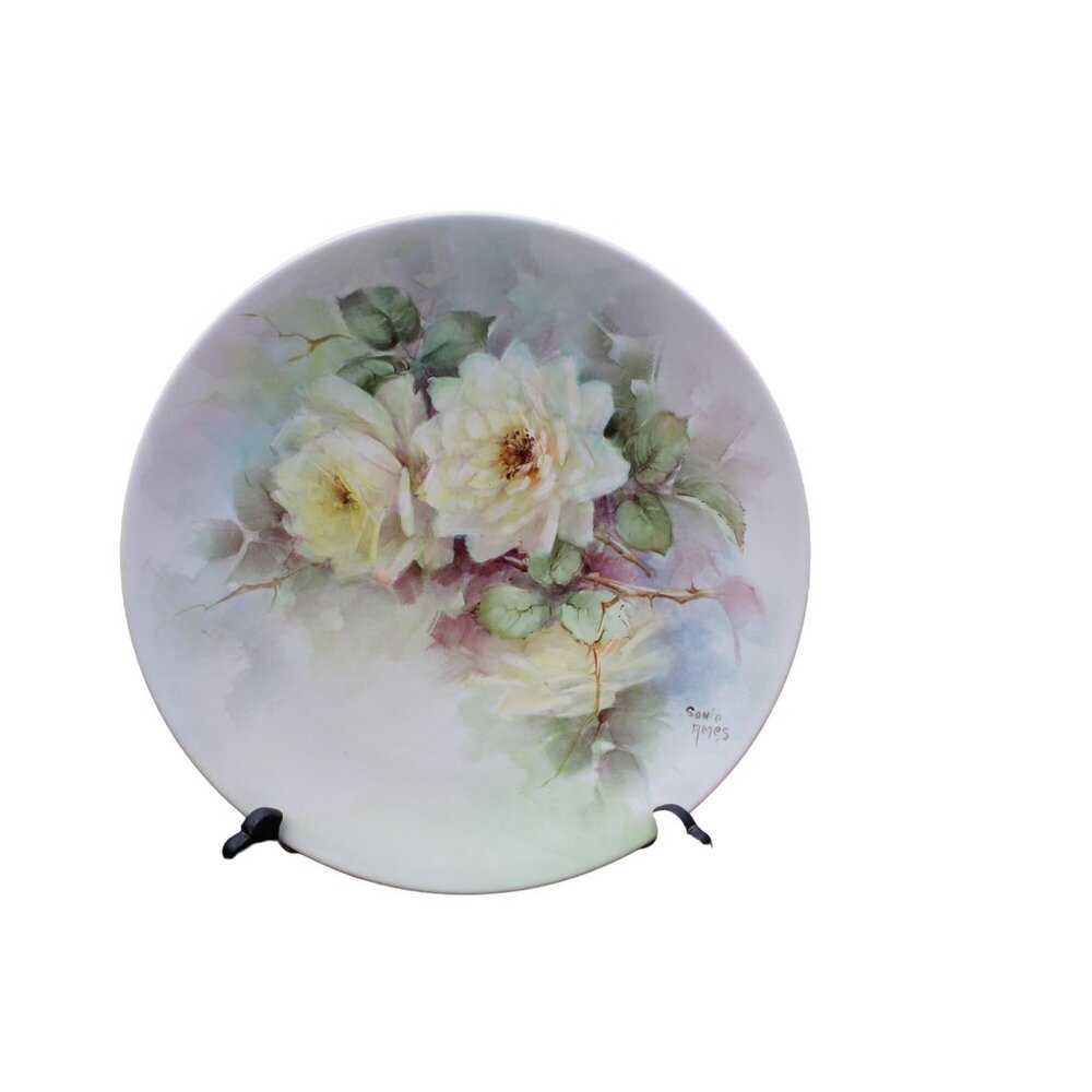 Hand-Painted Porcelain Plate With Floral Design By Sonie Ames